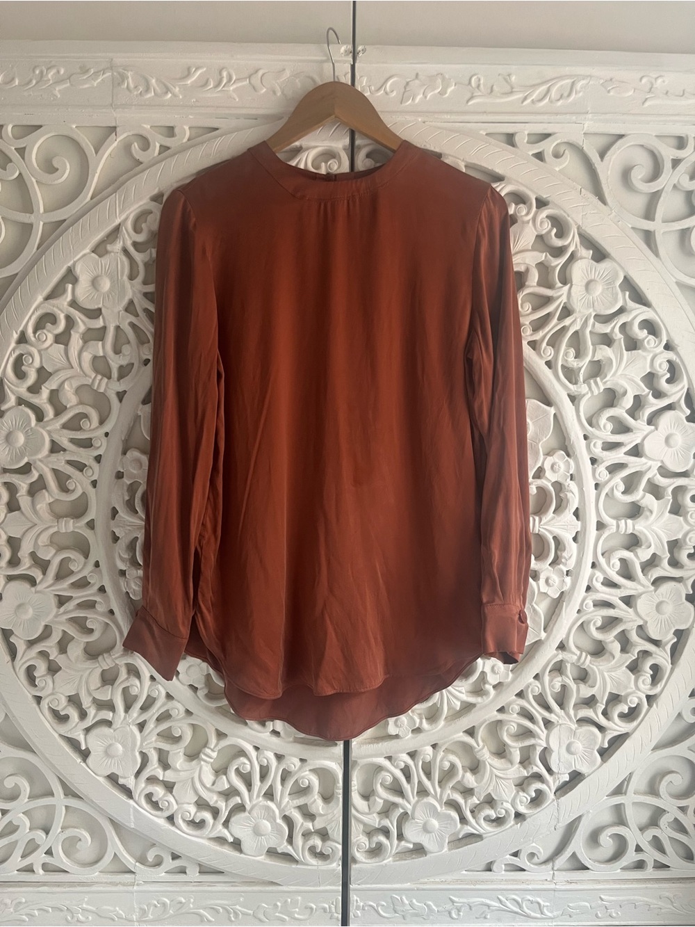 H&M Premium 100% Silk Copper Brown Blouse Top Size 6